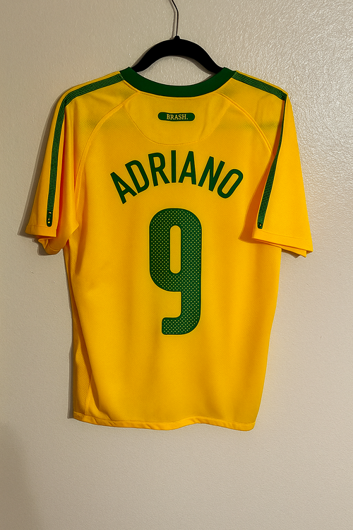 Adriano 9 Brazil 2010 World Cup Retro Yellow Jersey – Back View