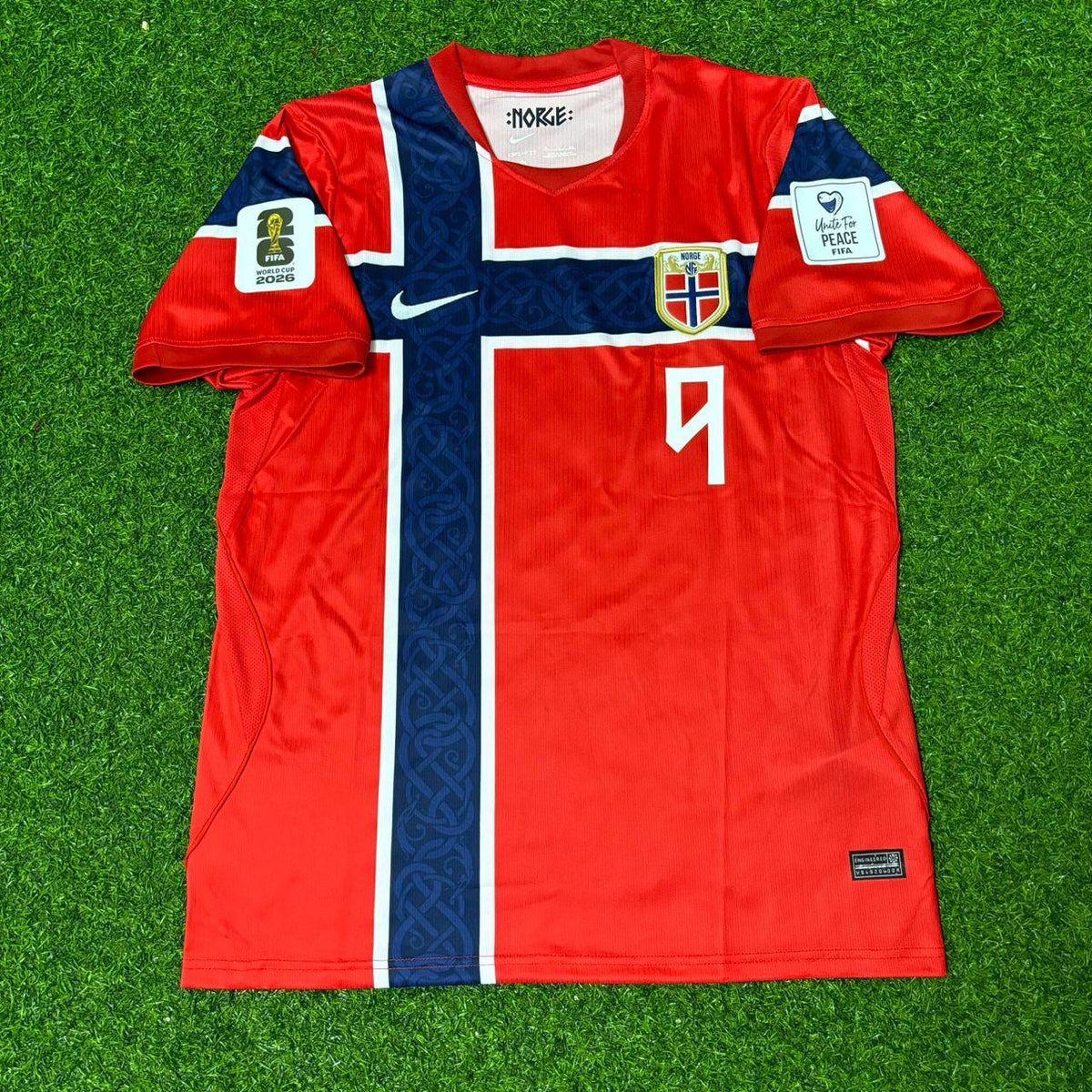 Erling Haaland #9 Norway 2026 World Cup Home Football Jersey – Front View