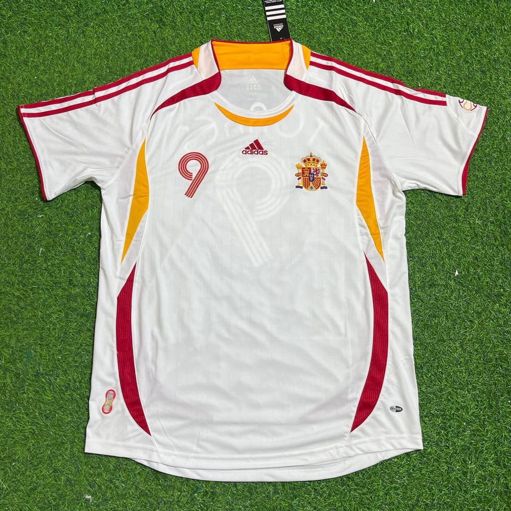 2006 Spain World Cup Fernando Torres White Retro Football Jersey – Front View