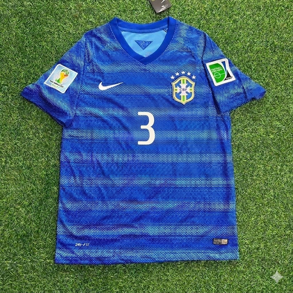 2014 Thiago Silva 3- World Cup Retro Blue Football Jersey – Front View