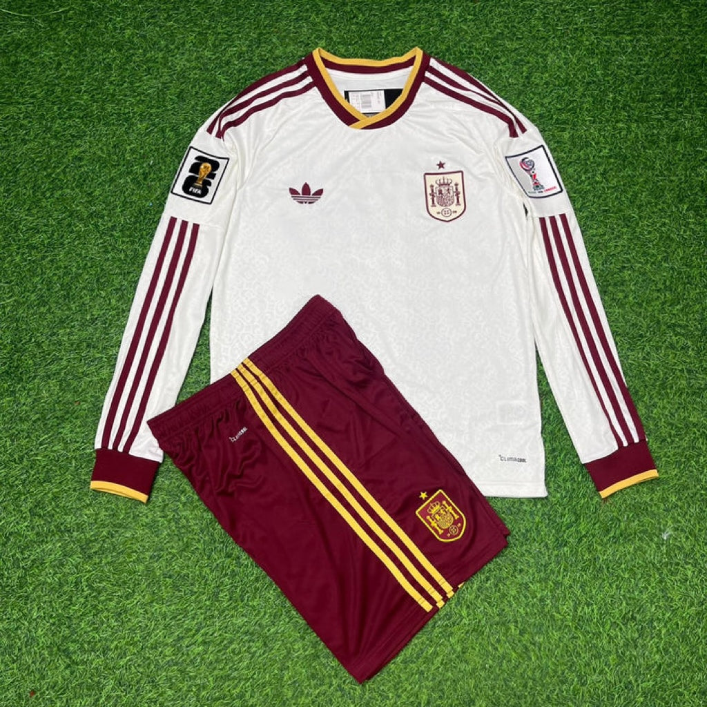 Mikel Oyarzabal Spain 2026 World Cup Away Long Sleeve Kids Football Jersey – Front View