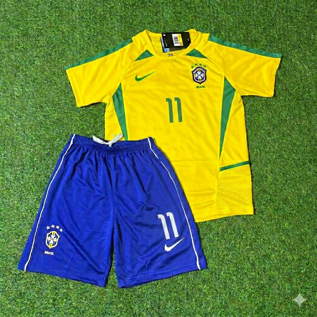 Romario 11- Brazil Retro Kids Football Jersey – Front View