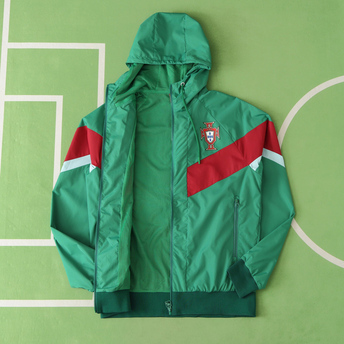 Portugal Green - Red Special Hoodie Windbreaker – Back View