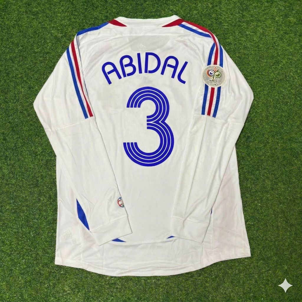 2006 France World Cup Eric Abidal Final Long Sleeve White Retro Kit – Back View