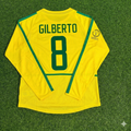 Brazil 2002 World Cup Final Yellow Long Sleeve Retro Football Jersey – Gilberto Silva – Back View