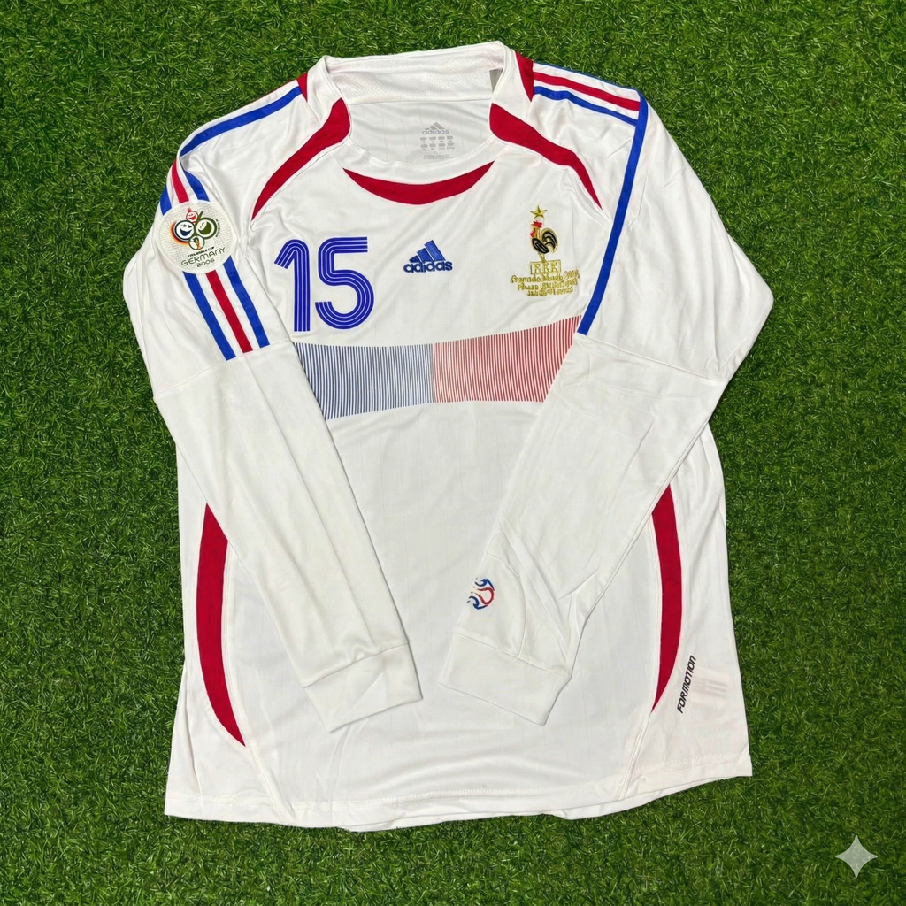 2006 France World Cup Lilian Thuram Final Long Sleeve White Retro Kit – Front View