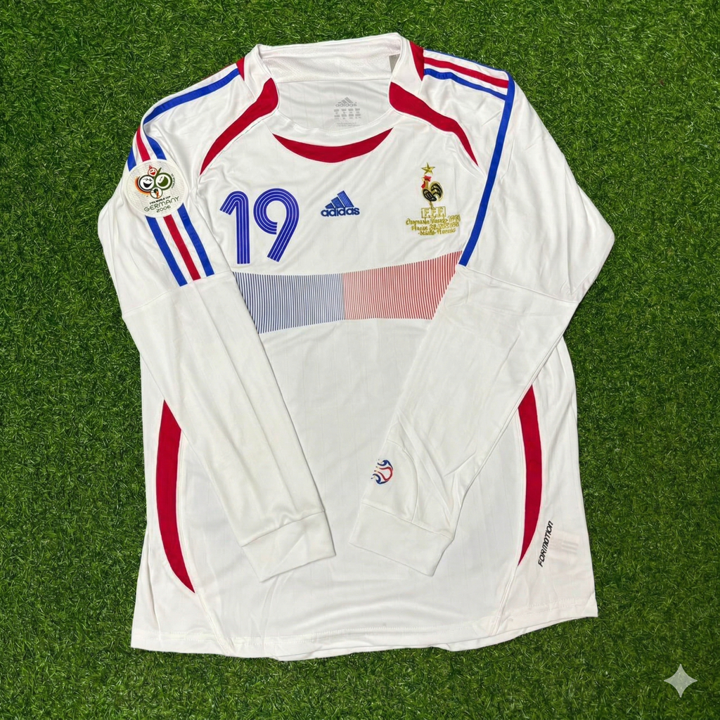 France 2006 World Cup Final Long Sleeve White Retro Kit – Willy Sagnol – Front View