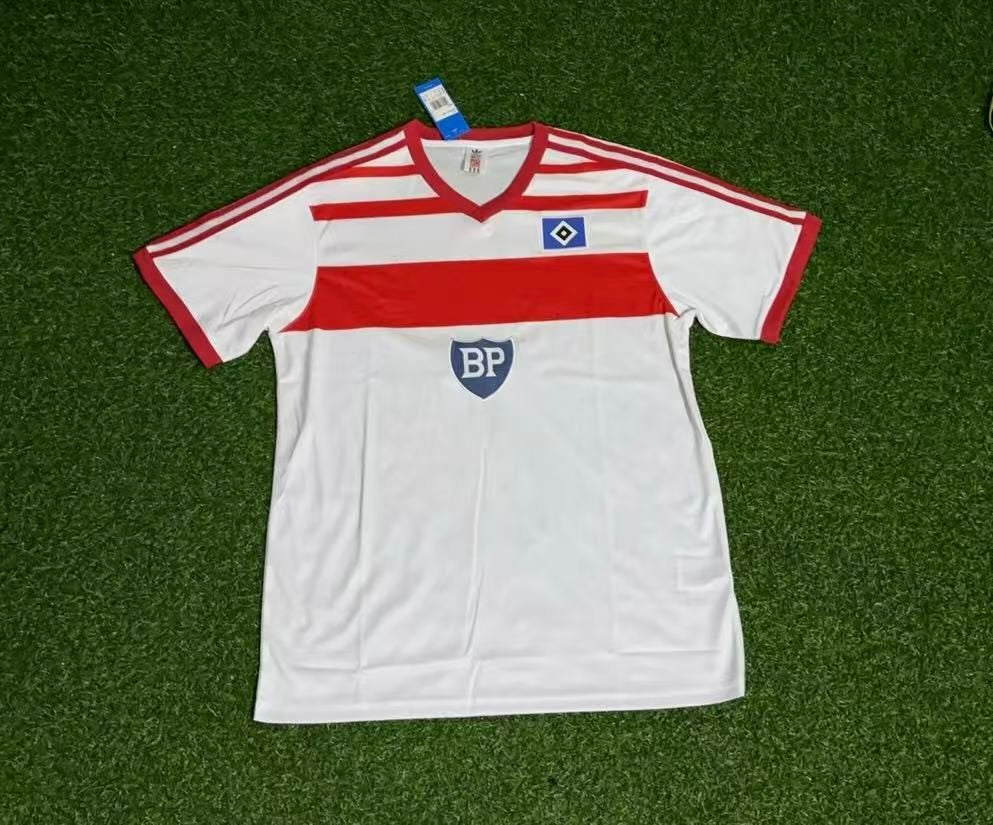 1983 Hamburger SV Retro Heimtrikot Weiß Fußball – Back View