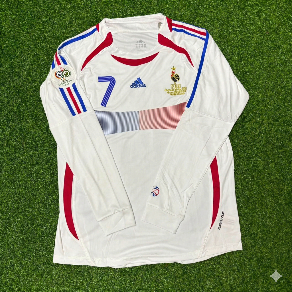 France 2006 World Cup Final Long Sleeve White Retro Kit – Florent Malouda – Front View