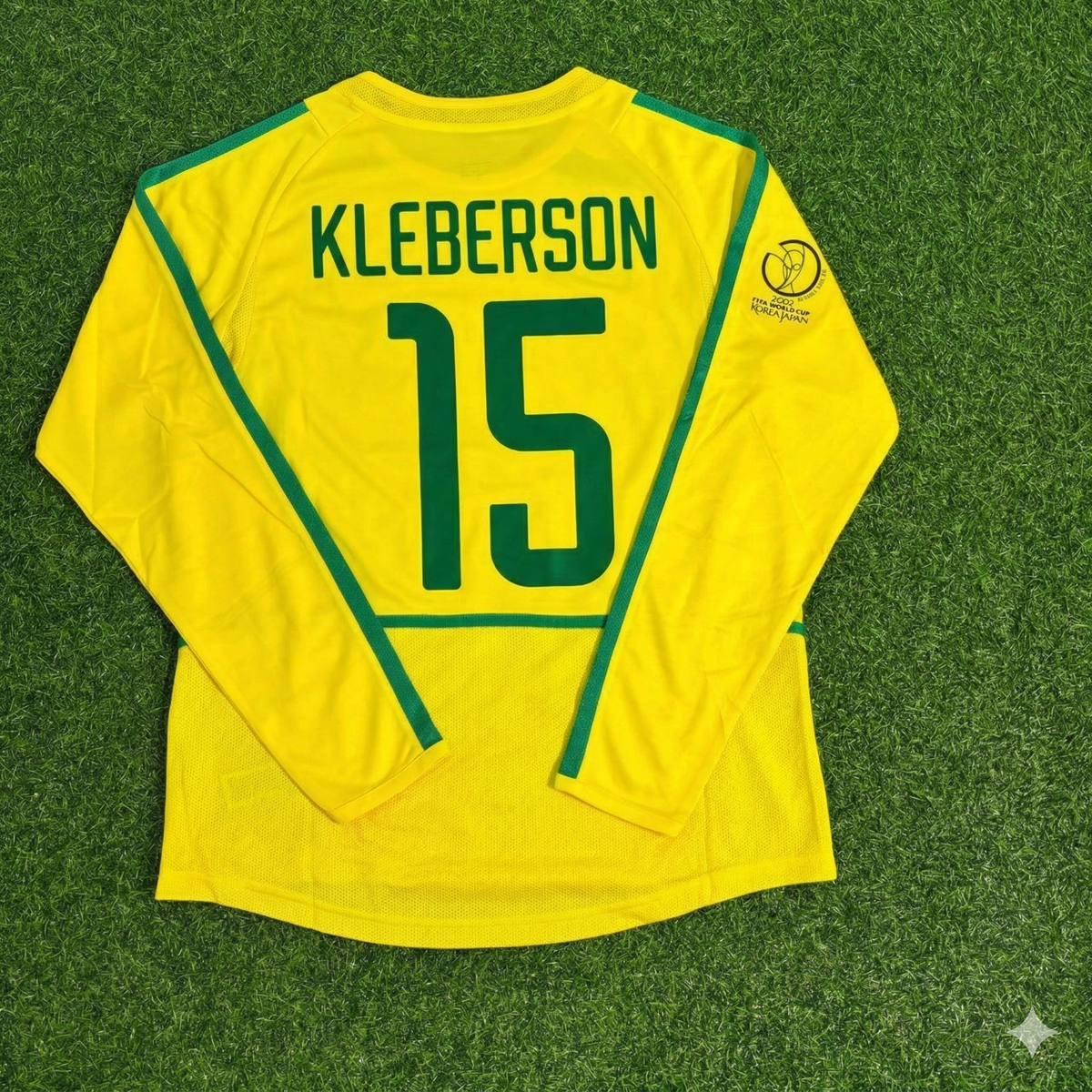 Brazil 2002 World Cup Final Yellow Long Sleeve Retro Football Jersey – Kleberson – Back View