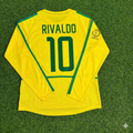 Brazil 2002 World Cup Final Yellow Long Sleeve Retro Football Jersey – Rivaldo – Back View