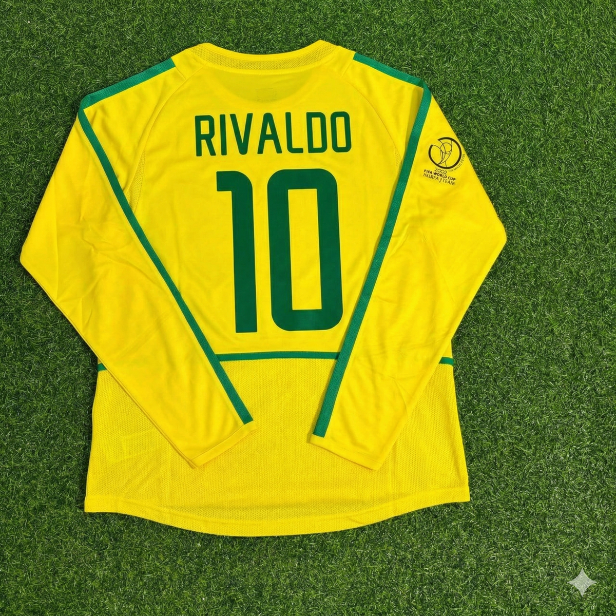 Brazil 2002 World Cup Final Yellow Long Sleeve Retro Football Jersey – Rivaldo – Back View