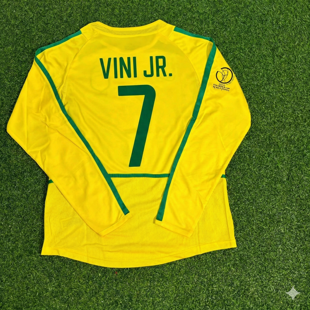 Brazil Yellow Long Sleeve Retro Football Jersey – Vinicius Junior – Back View