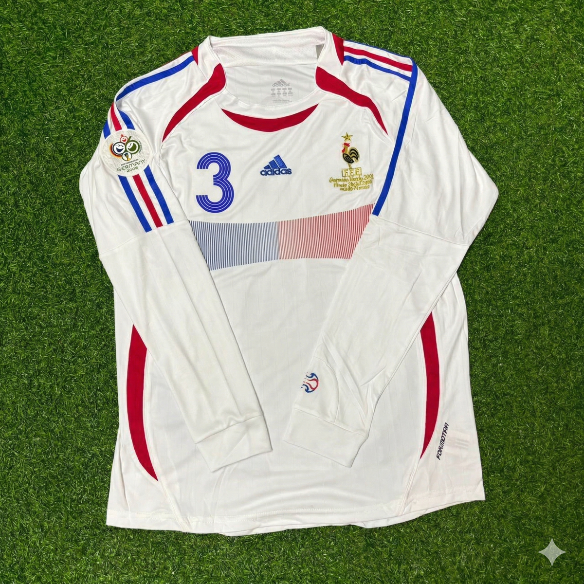 2006 France World Cup Eric Abidal Final Long Sleeve White Retro Kit – Front View