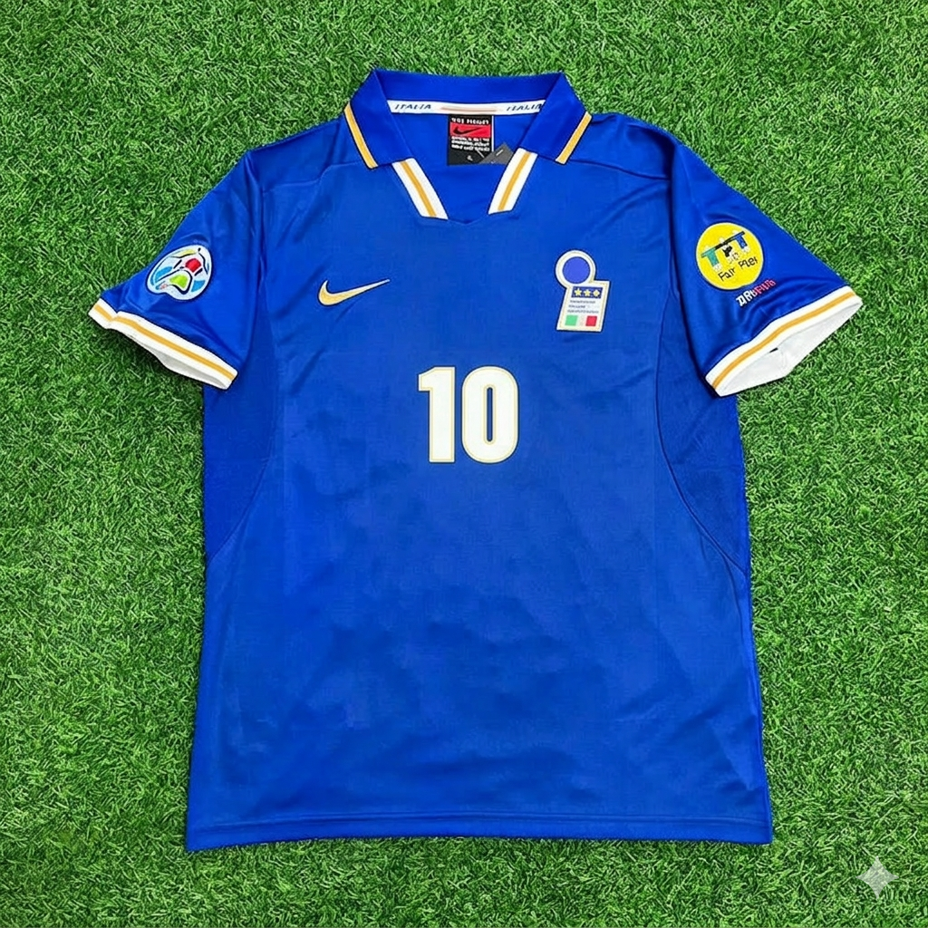 Italy EURO 1996 Blue Retro Soccer Kit Jersey Shirt – Demetrio Albertini #10 – Front View
