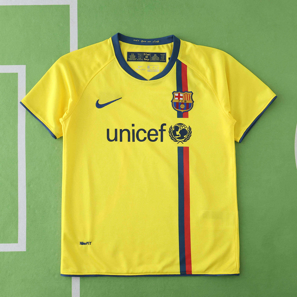 FC Barcelona 2008-2009 Season Away Kids Yellow Retro Football Jersey Trikot Maillot V3