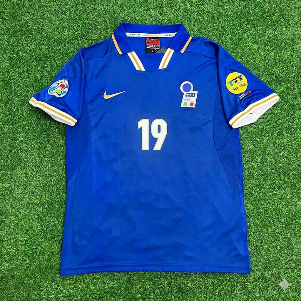 Italy EURO 1996 Blue Retro Soccer Kit Jersey Shirt – Enrico Chiesa #19 – Front View