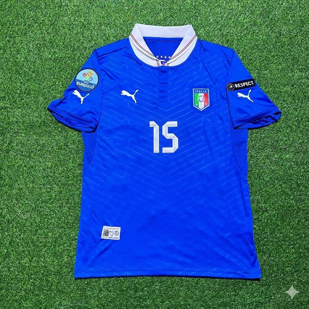 2012 Italy EURO Andrea Barzagli 15- Retro Home Football Jersey – Front View