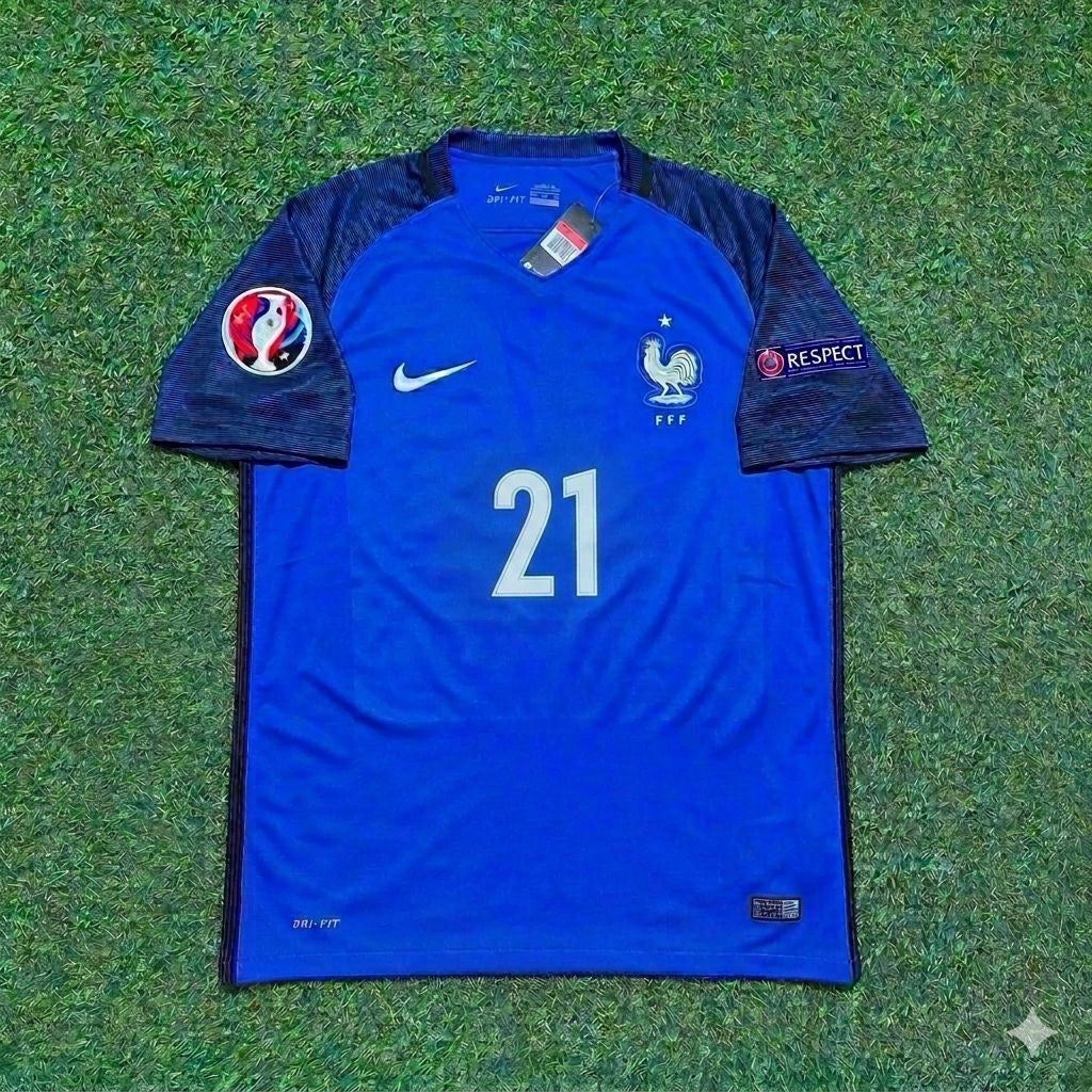 France Euro 2016 Home Retro Football Jersey – Laurent Koscielny #21 – Front View