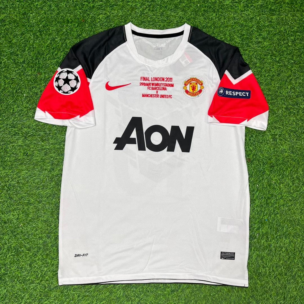 2011 Phil Jones #4 Manchester United Champions League Final White Football Jersey – Front View