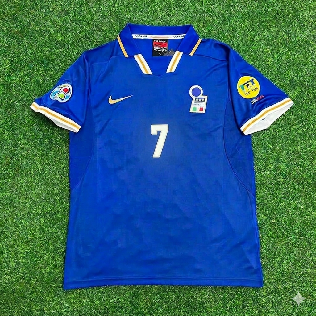 Italy EURO 1996 Blue Retro Soccer Kit Jersey Shirt – Roberto Donadoni #7 – Front View