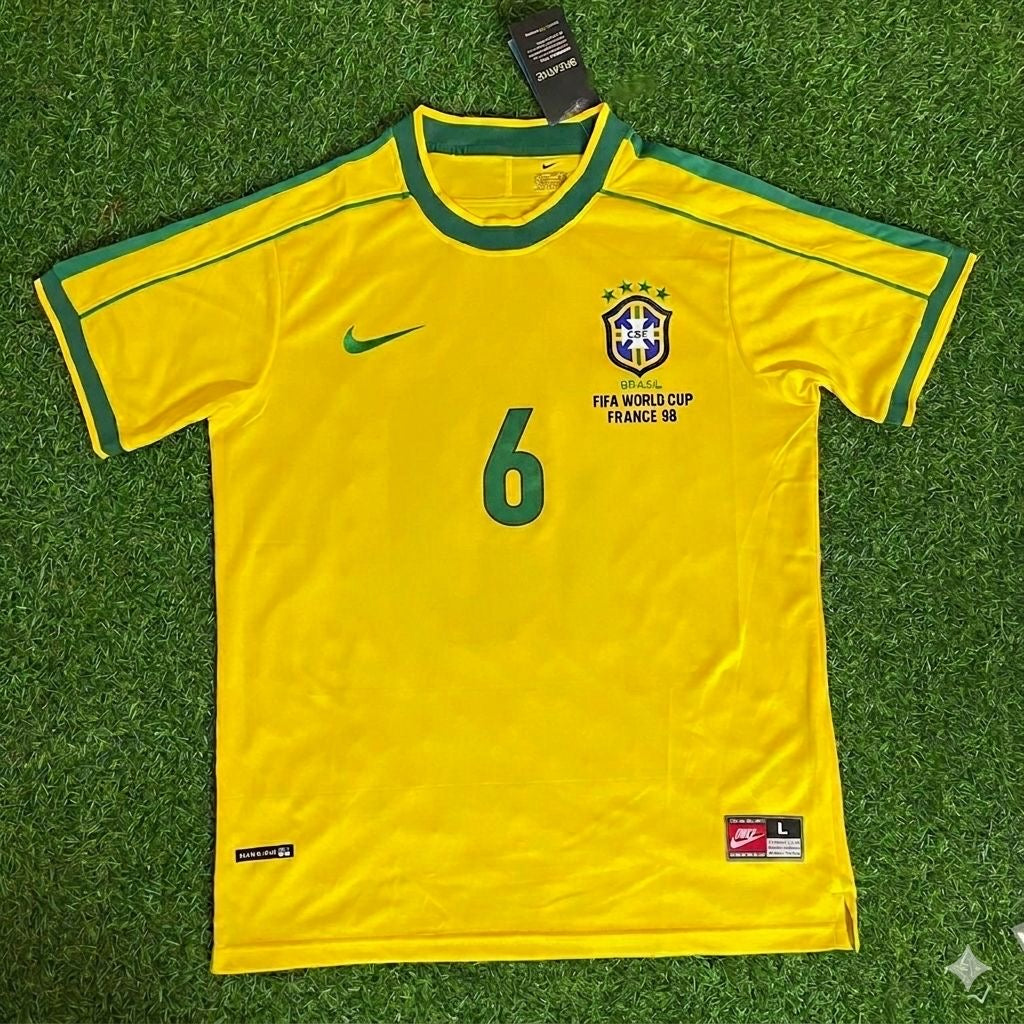 Brazil 1998 World Cup Retro Jersey – Serginho #6 – Front View