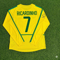 Brazil 2002 World Cup Final Yellow Long Sleeve Retro Football Jersey – Ricardinho – Back View
