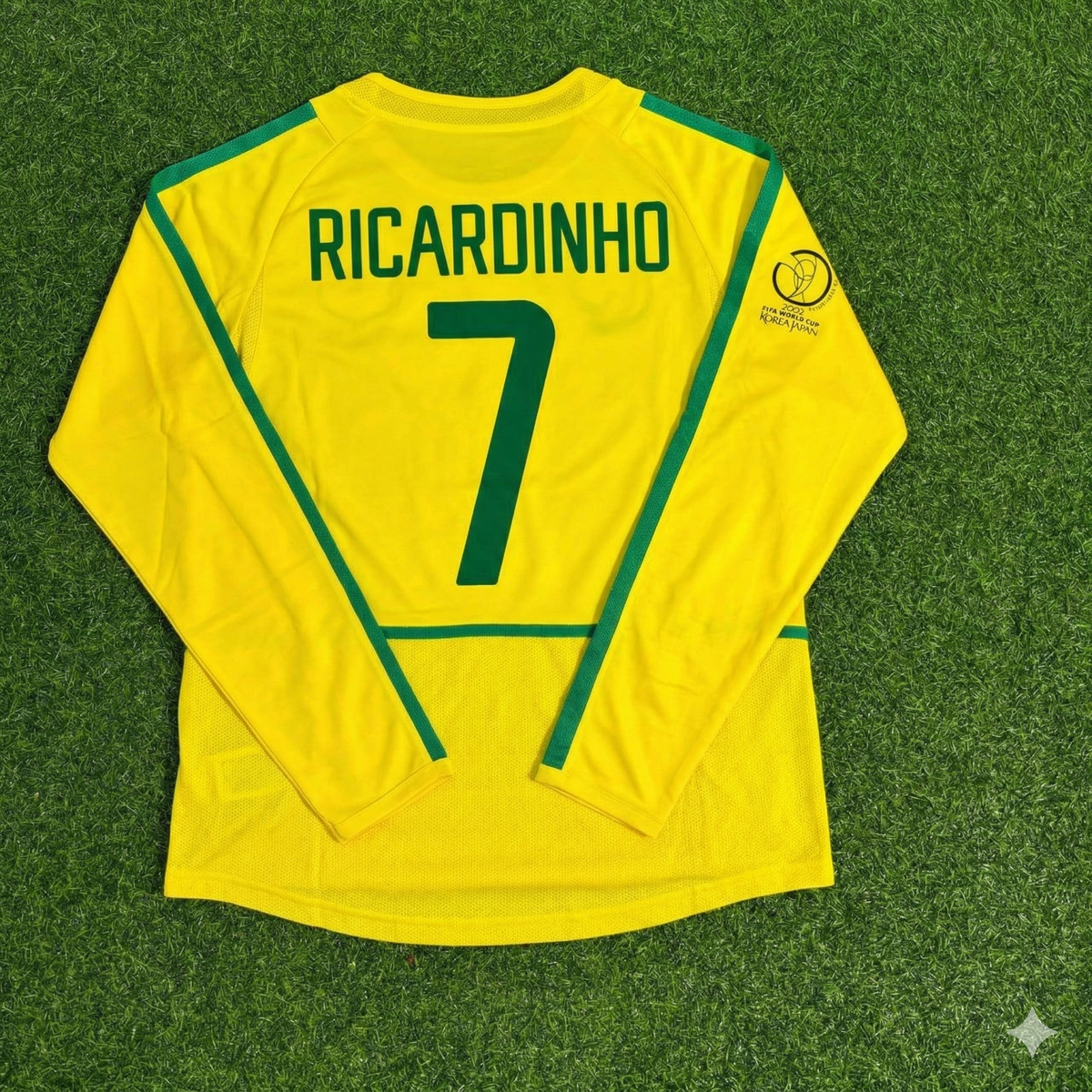 Brazil 2002 World Cup Final Yellow Long Sleeve Retro Football Jersey – Ricardinho – Back View
