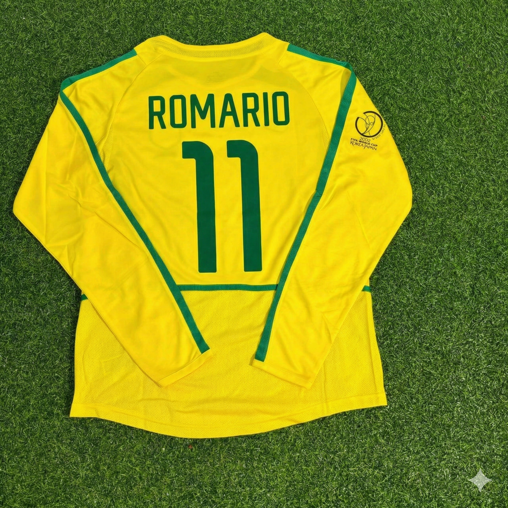 Brazil Yellow Long Sleeve Retro Football Jersey – Romario – Back View