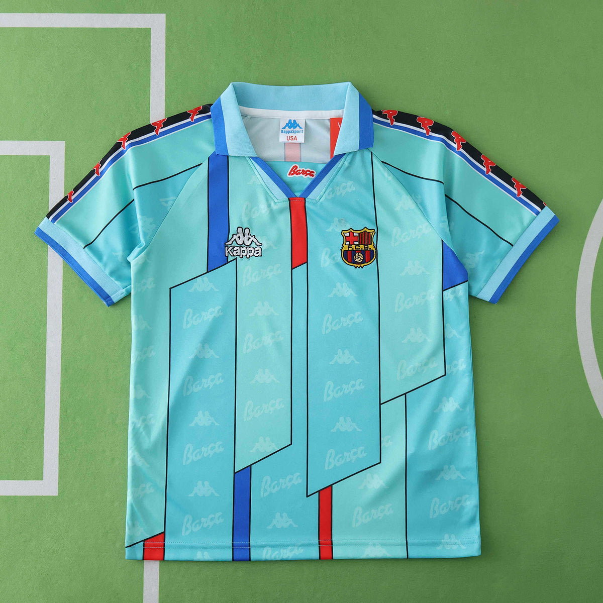 FC Barcelona 1996-1997 Season Away Blue Retro Kids Football Jersey Trikot Maillot V3