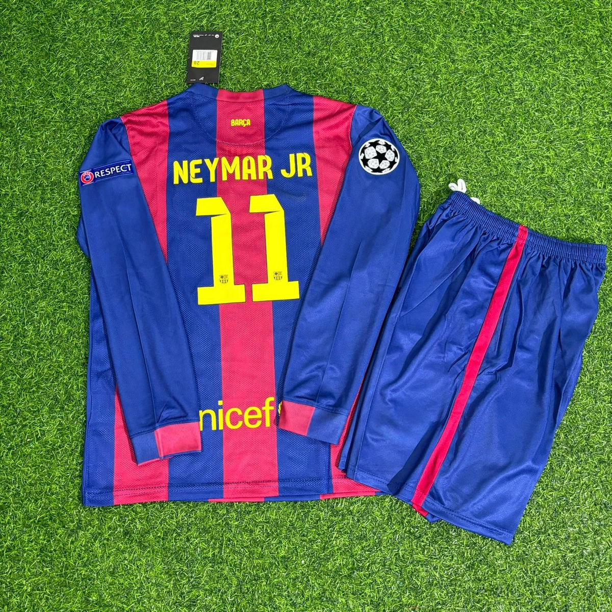 Barcelona 2015 Champions League Final Long Sleeve Kids Retro Football Jersey – Neymar Jr – Back View