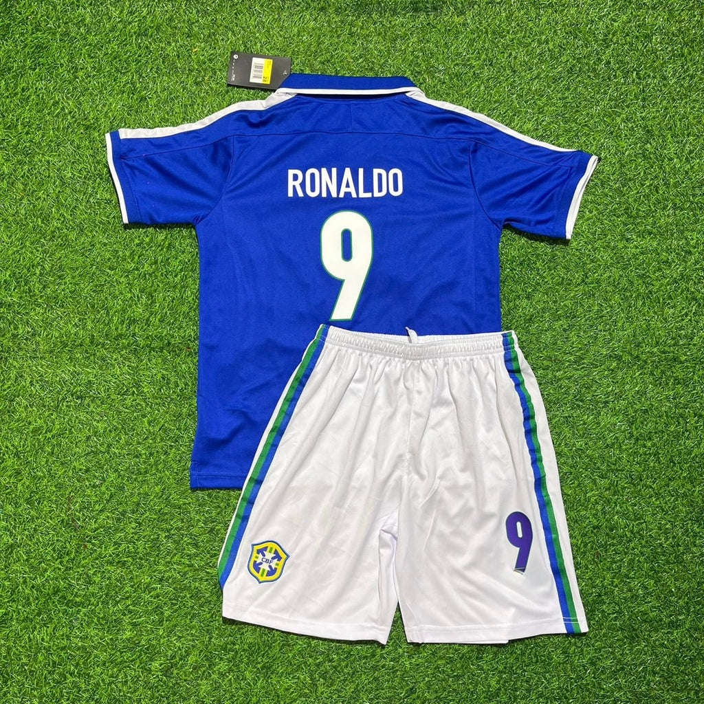 Brazil 1997 Blue Retro KIDS Football Jersey – Ronaldo Nazario – Back View