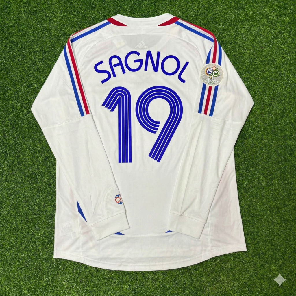 France 2006 World Cup Final Long Sleeve White Retro Kit – Willy Sagnol – Back View