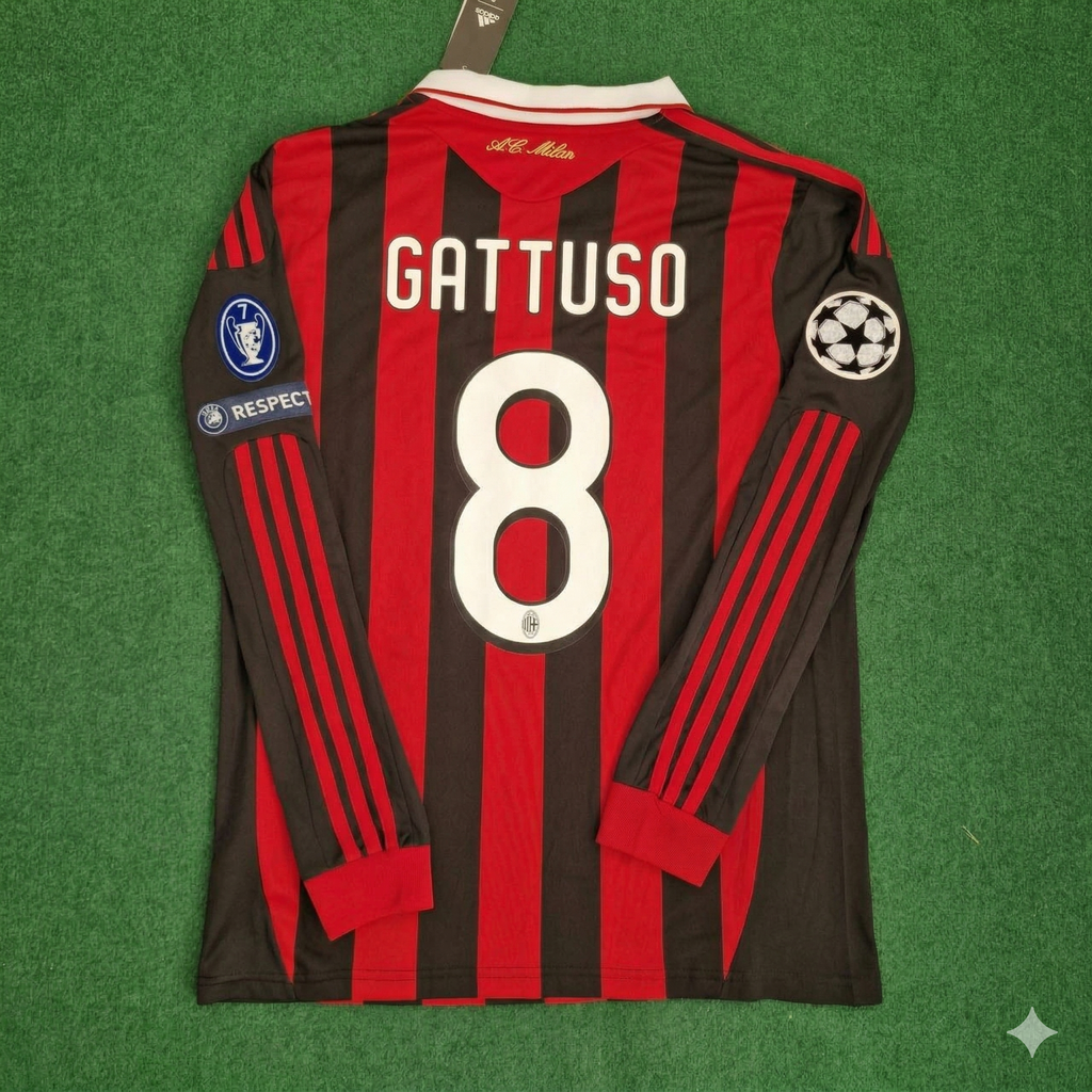 Milan 2009 2011 Retro Long Sleeve Jersey – Gennaro Gattuso – Back View