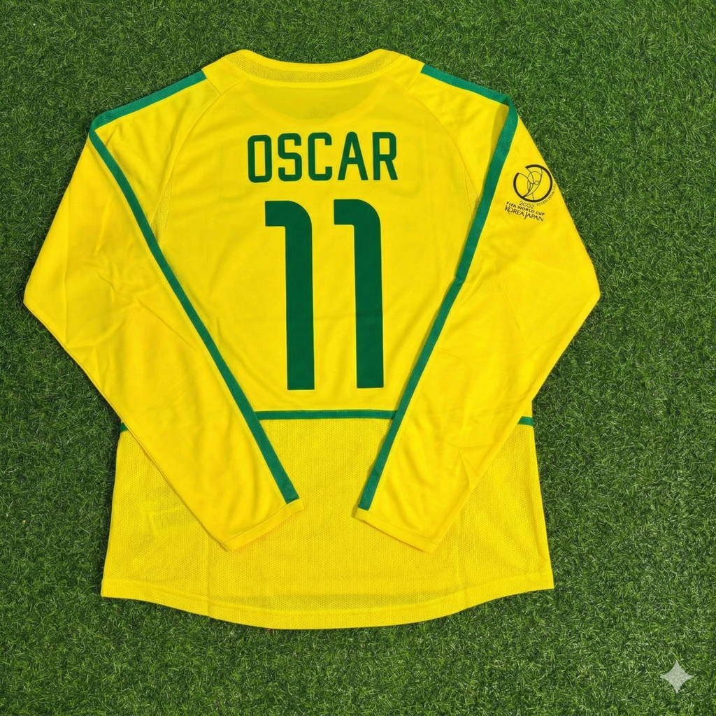 Brazil Yellow Long Sleeve Retro Football Jersey – Oscar – Back View