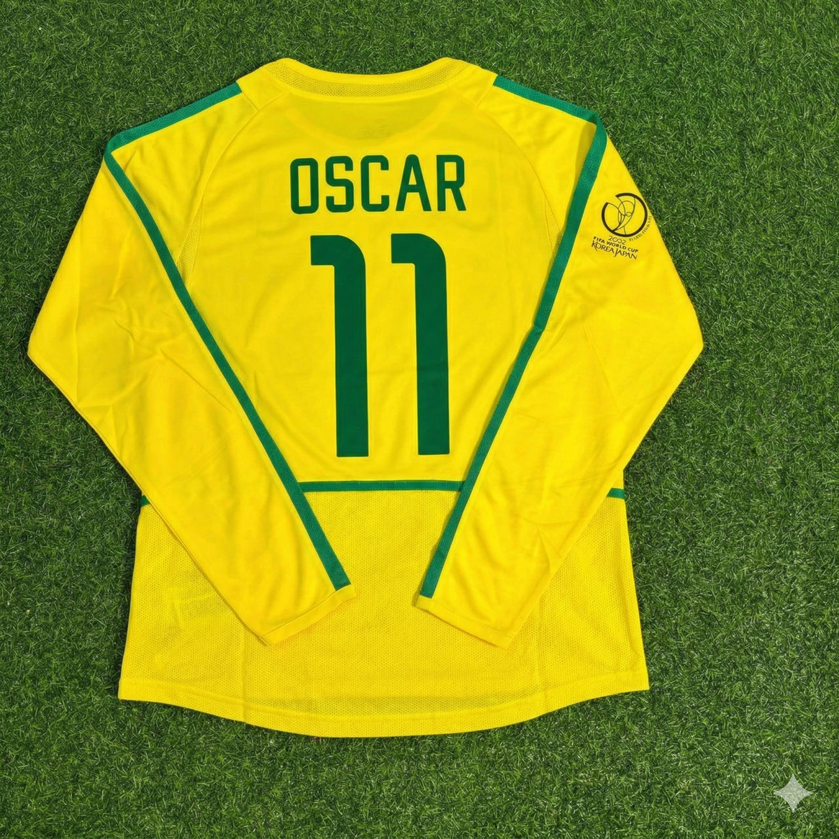 Brazil Yellow Long Sleeve Retro Football Jersey – Oscar – Back View