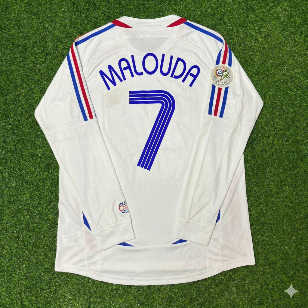 France 2006 World Cup Final Long Sleeve White Retro Kit – Florent Malouda – Back View