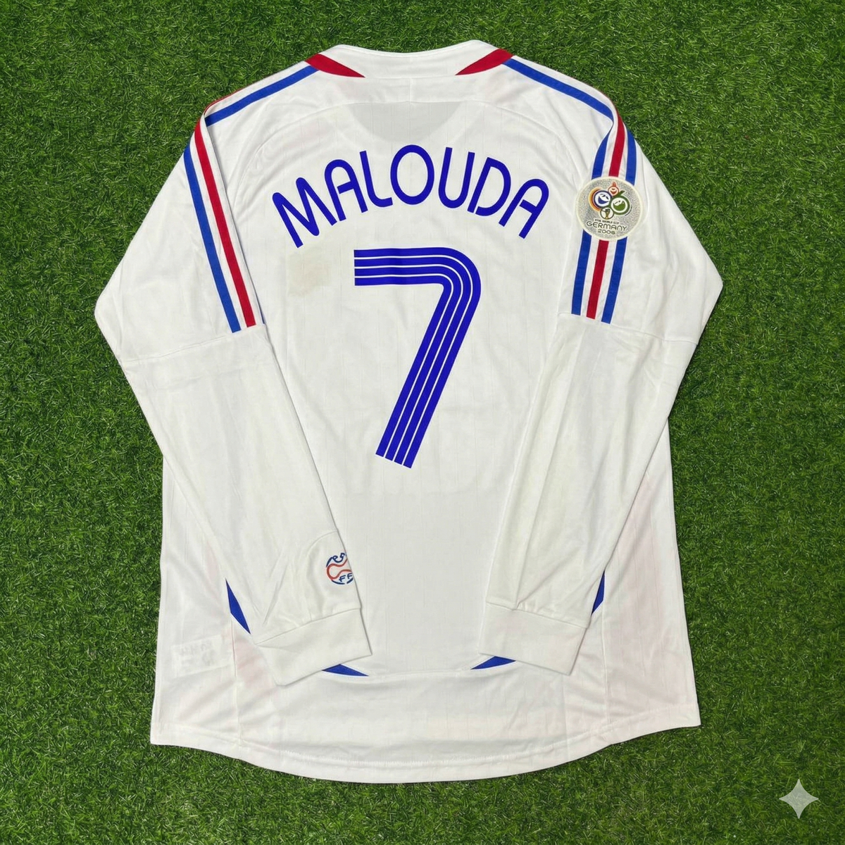 France 2006 World Cup Final Long Sleeve White Retro Kit – Florent Malouda – Back View