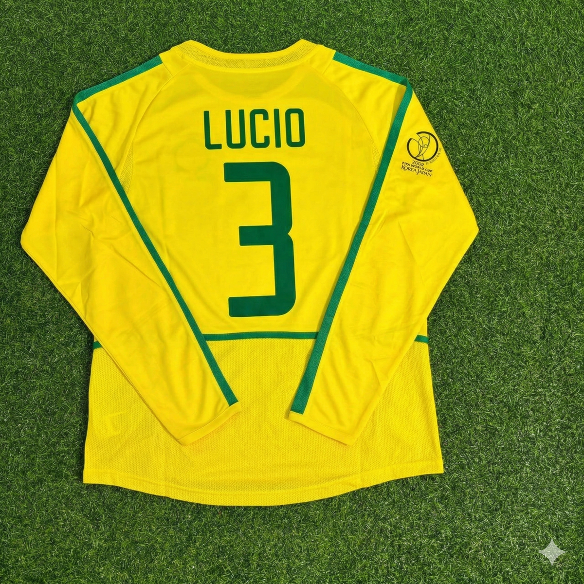 Brazil 2002 World Cup Final Yellow Long Sleeve Retro Football Jersey – Lucio – Back View
