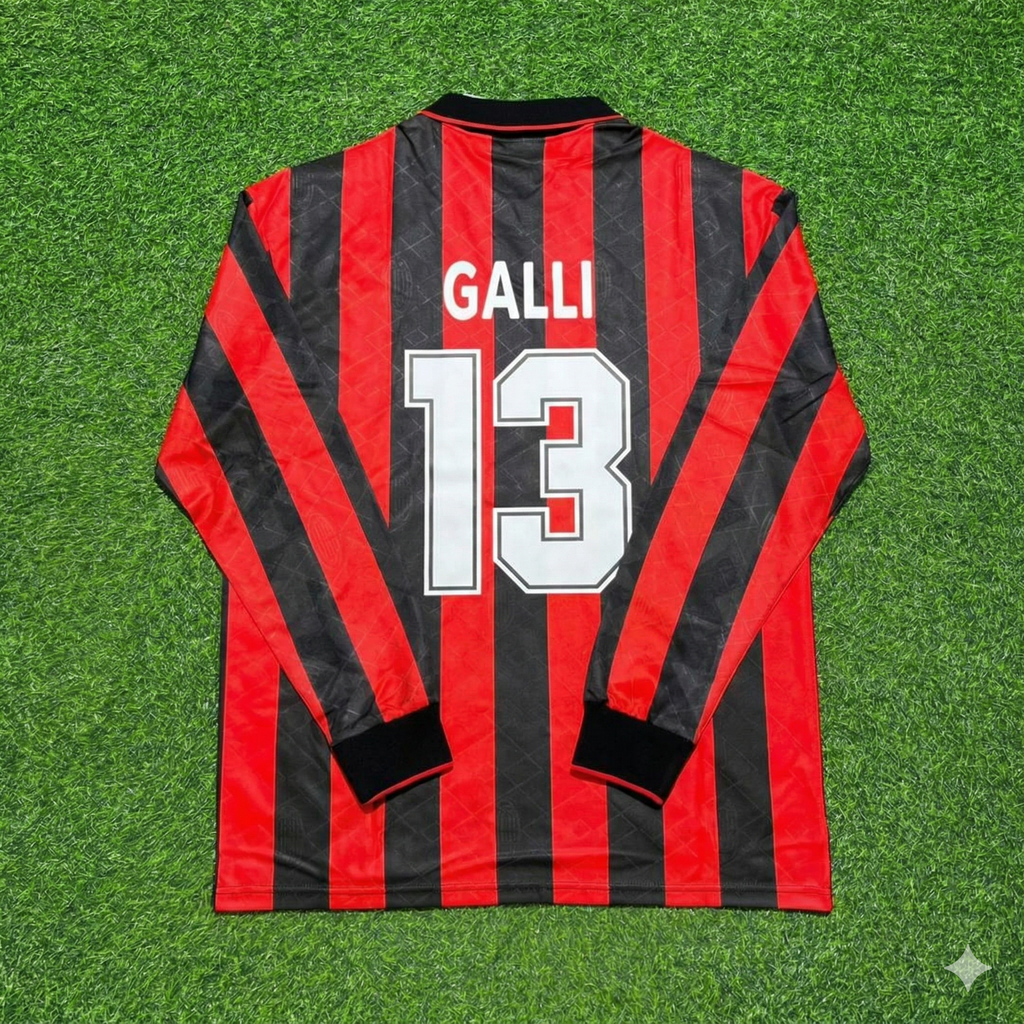 1993 Filippo Galli #13 AC Milan 1994 Home Long Sleeve Retro Football Jersey – Back View