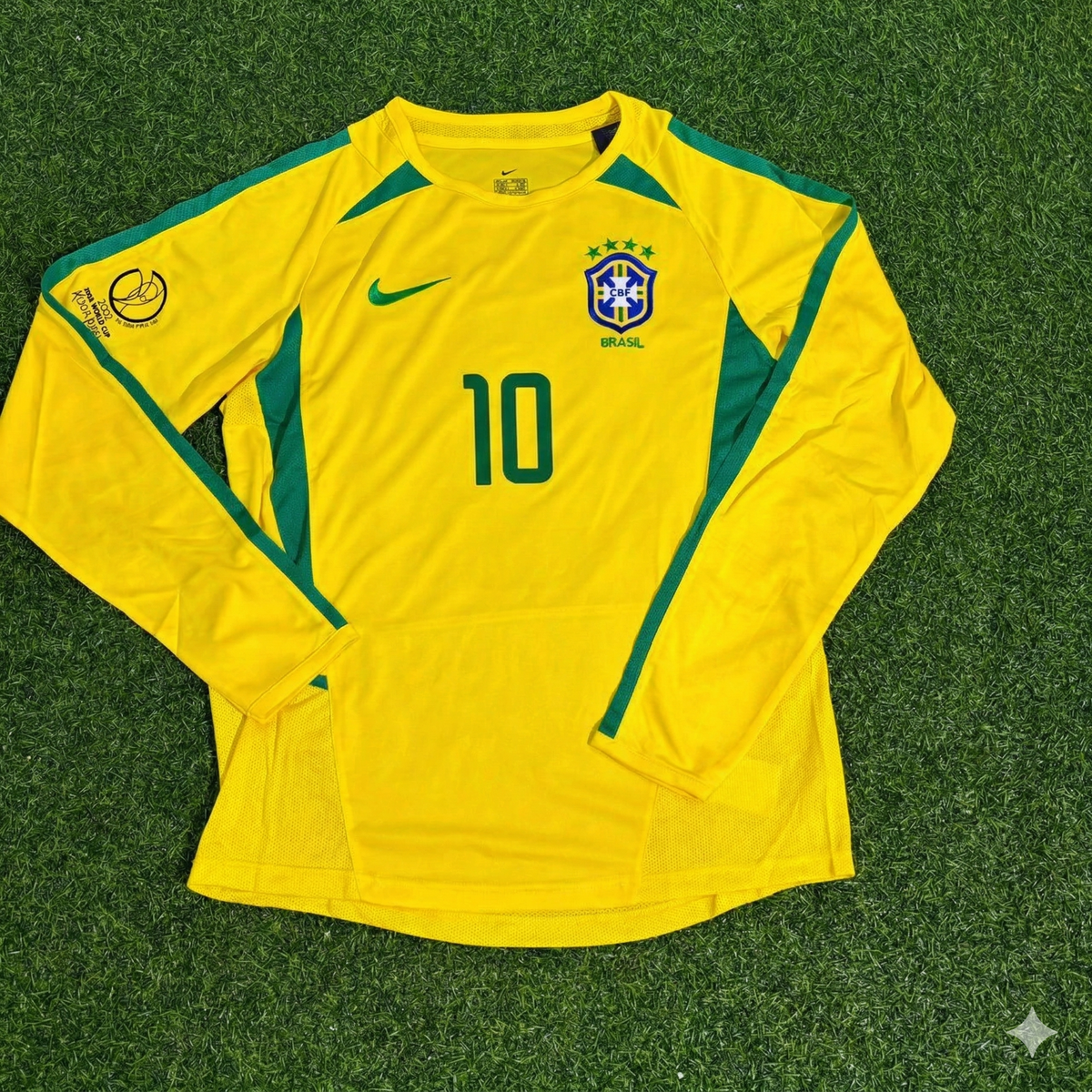Brazil 2002 World Cup Final Yellow Long Sleeve Retro Football Jersey – Rivaldo – Front View