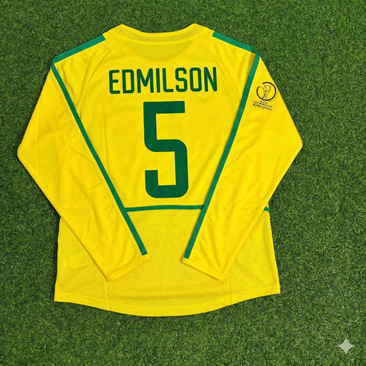 Brazil 2002 World Cup Final Yellow Long Sleeve Retro Football Jersey – Edmilson – Back View