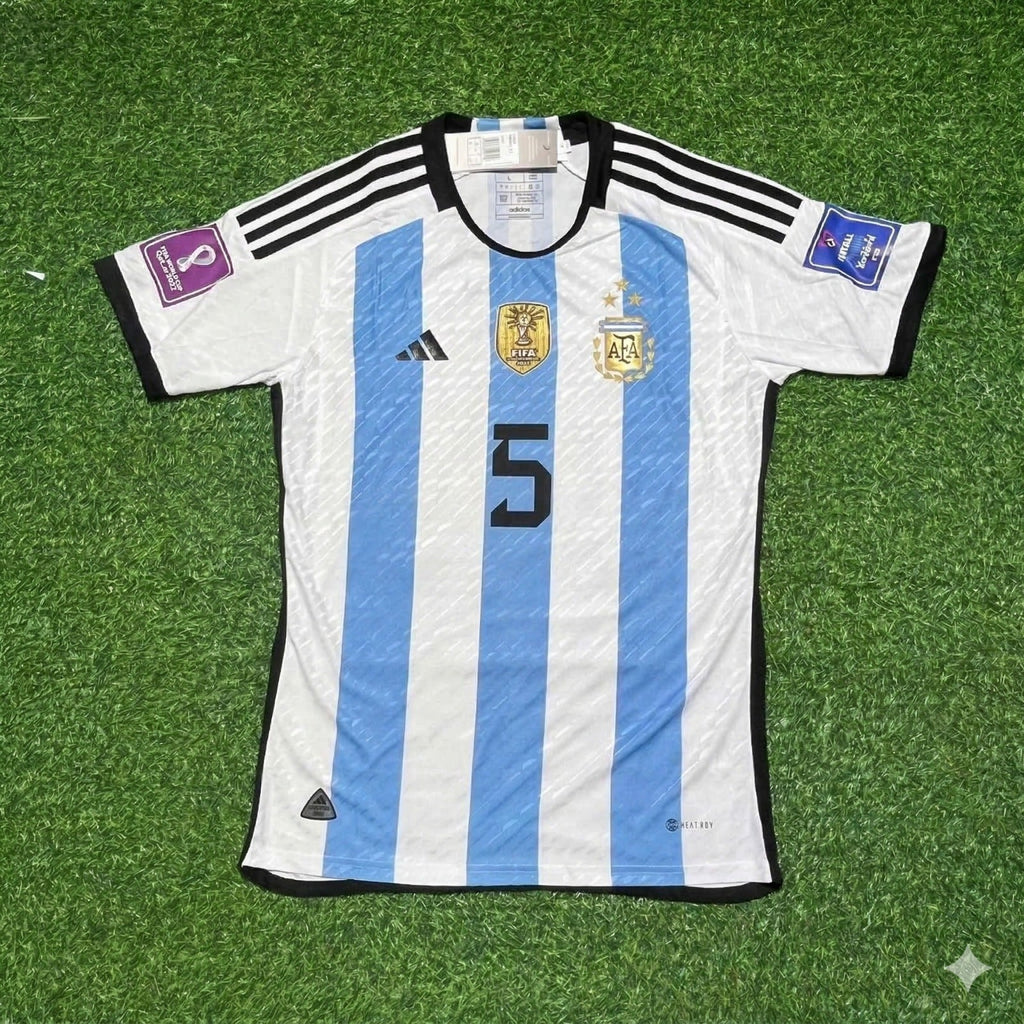 Argentina 2022 Qatar World Cup Champion Home Jersey – Leandro Paredes 5- – Front View