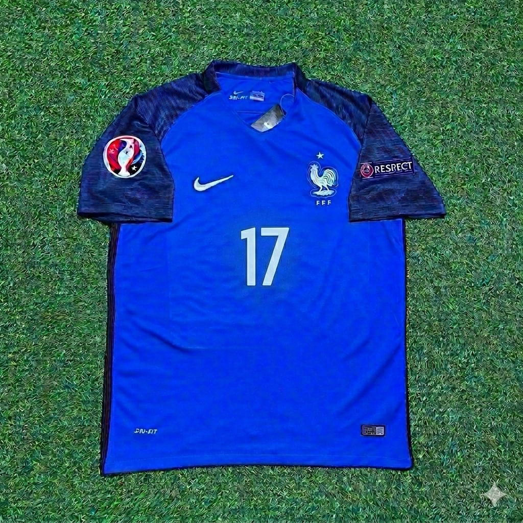 France Euro 2016 Home Retro Football Jersey – Lucas Digne #17 – Front View