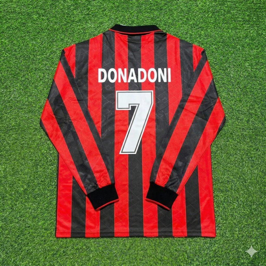 1993 Roberto Donadoni #7 AC Milan 1994 Home Long Sleeve Retro Football Jersey – Back View
