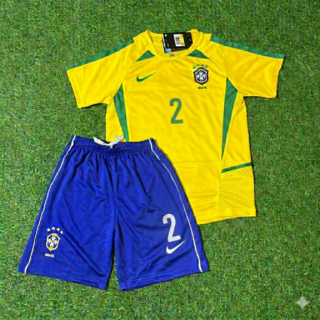 Cafu 2- Brazil Retro Kids Football Jersey – Front View
