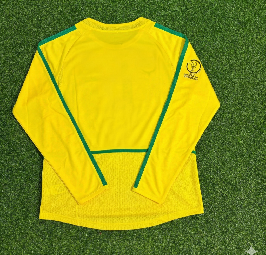 2002 Brazil World Cup Final Yellow Long Sleeve Retro Football Jersey – Front View