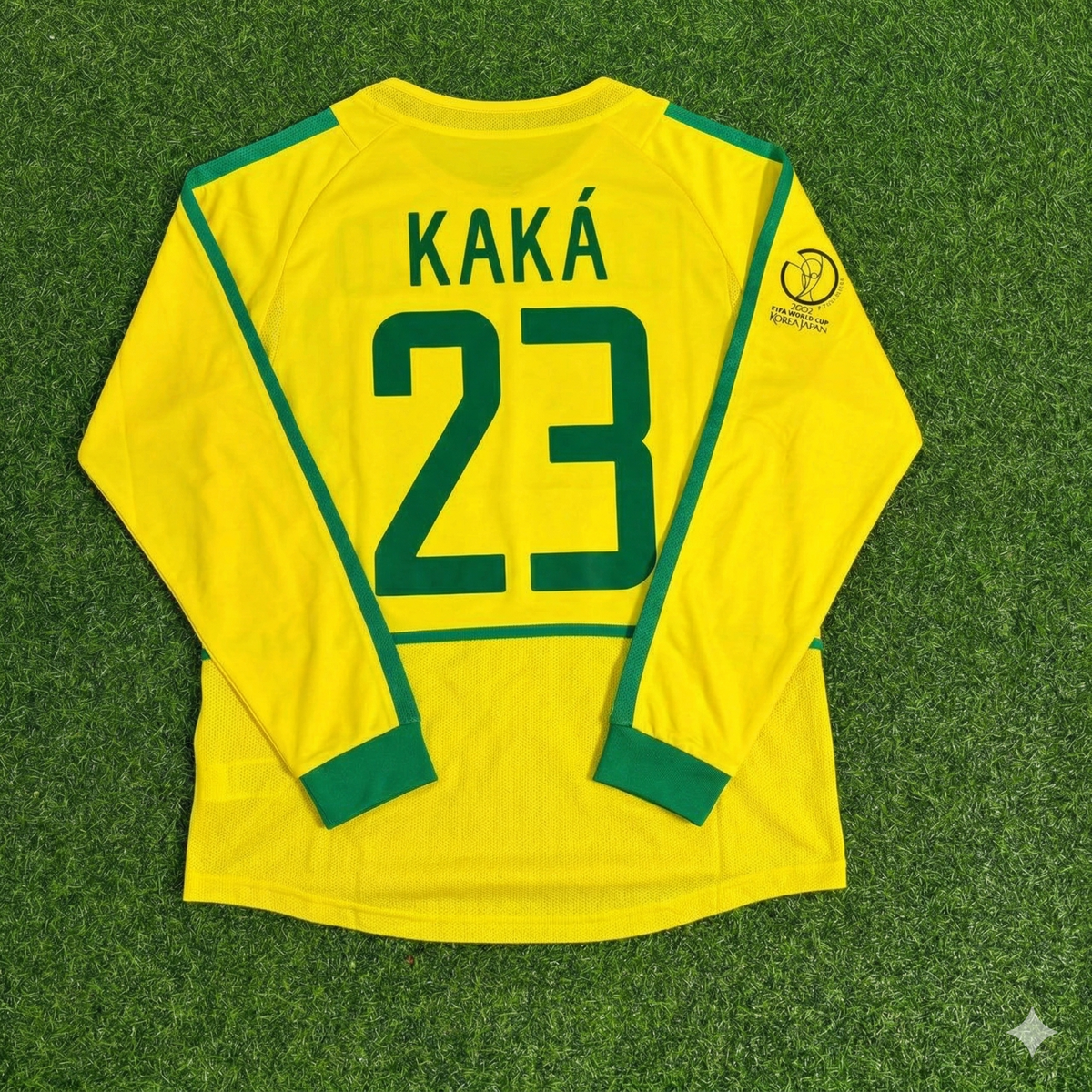 Brazil 2002 World Cup Final Yellow Long Sleeve Retro Football Jersey – Kaka Leite – Back View