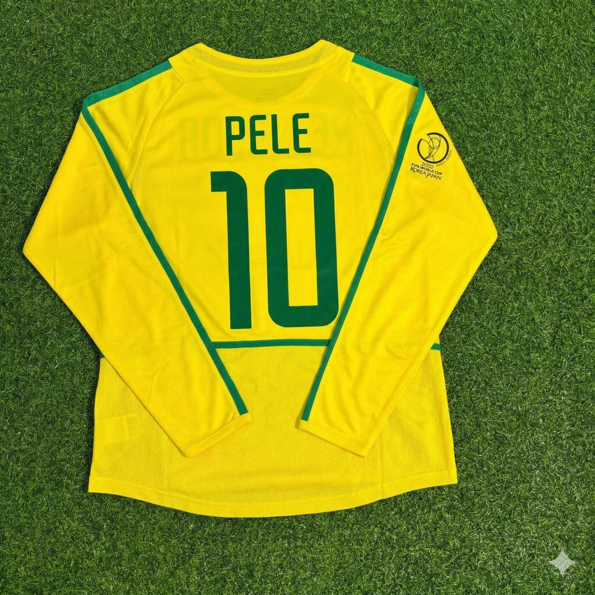 Brazil Yellow Long Sleeve Retro Football Jersey – Pele – Back View
