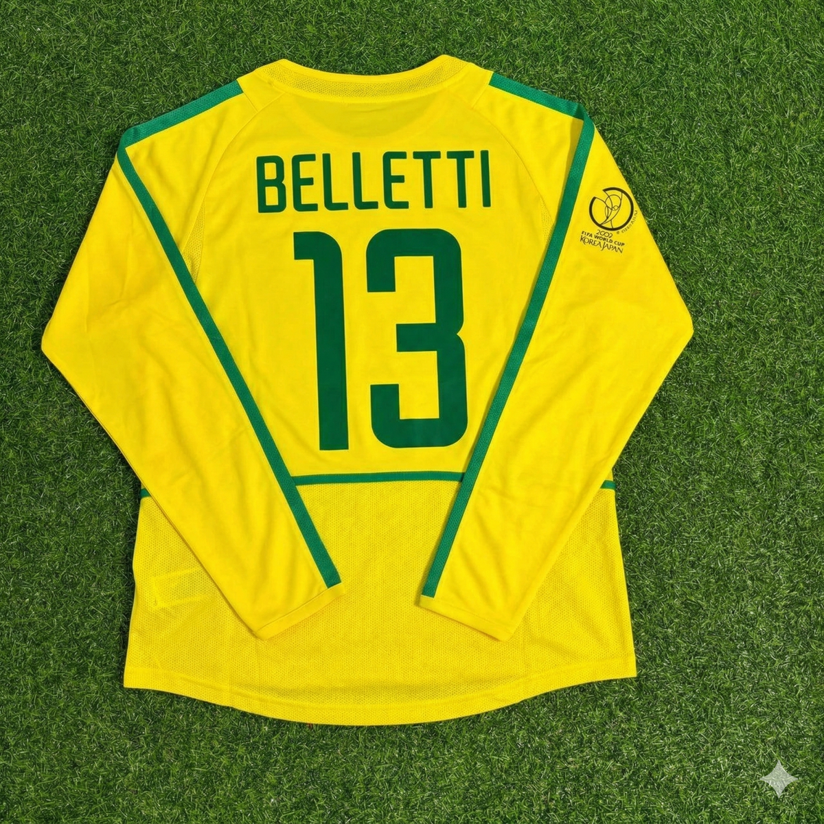 Brazil 2002 World Cup Final Yellow Long Sleeve Retro Football Jersey – Juliano Belletti – Back View